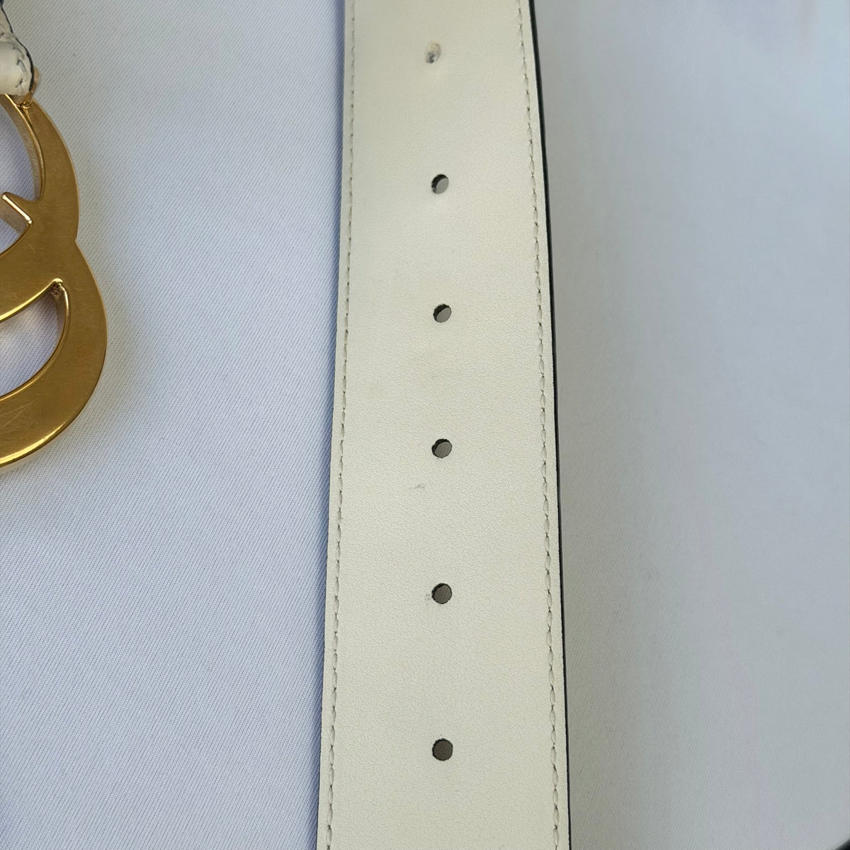 Gucci GG Marmont 24k Gold Buckle Cream Leather Belt 4cm 85cm 34” 400593