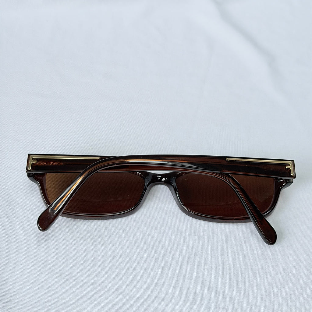 Vintage Fendi Brown Gold Rectangular Skinny Y2K Polarised Sunglasses