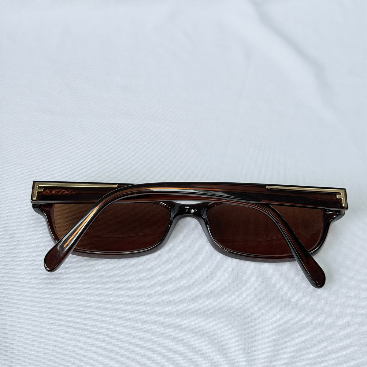 Vintage Fendi Brown Gold Rectangular Skinny Y2K Polarised Sunglasses
