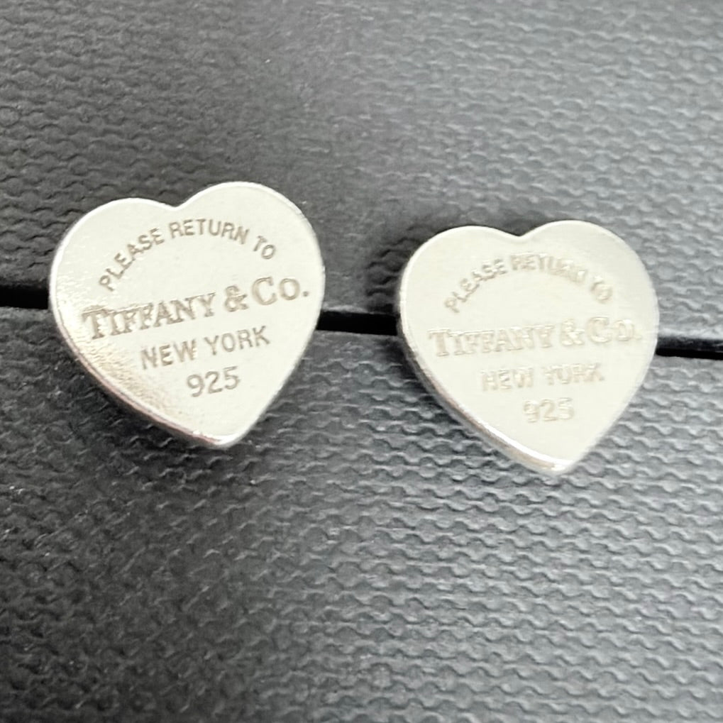 Tiffany & Co. 925 Sterling Silver Mini Heart Tag Butterfly Stud Earrings Women return to Tiffany With Pouch