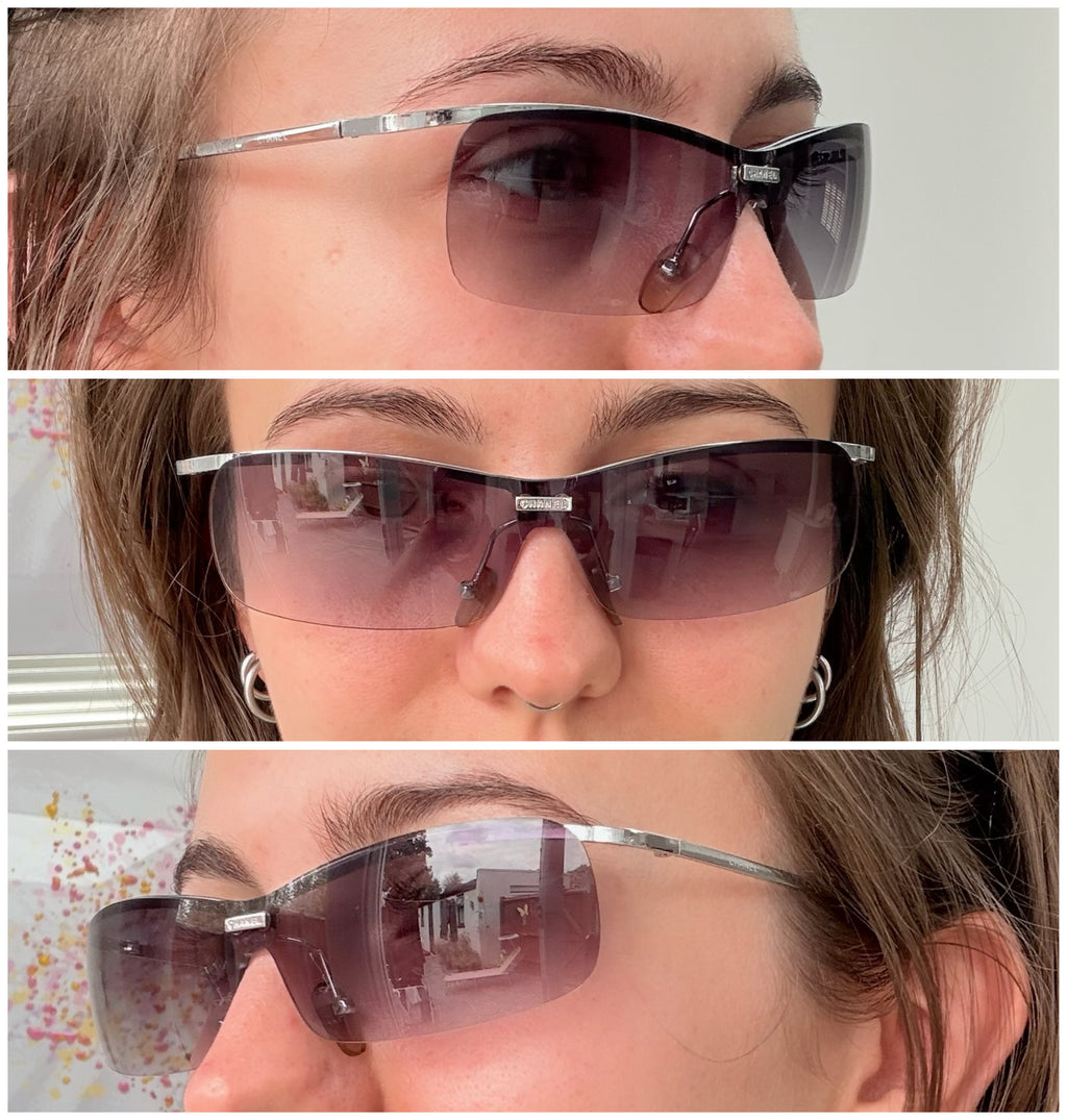 Chanel 4043 Wrap Rimless Vintage Grey Silver Sunglasses