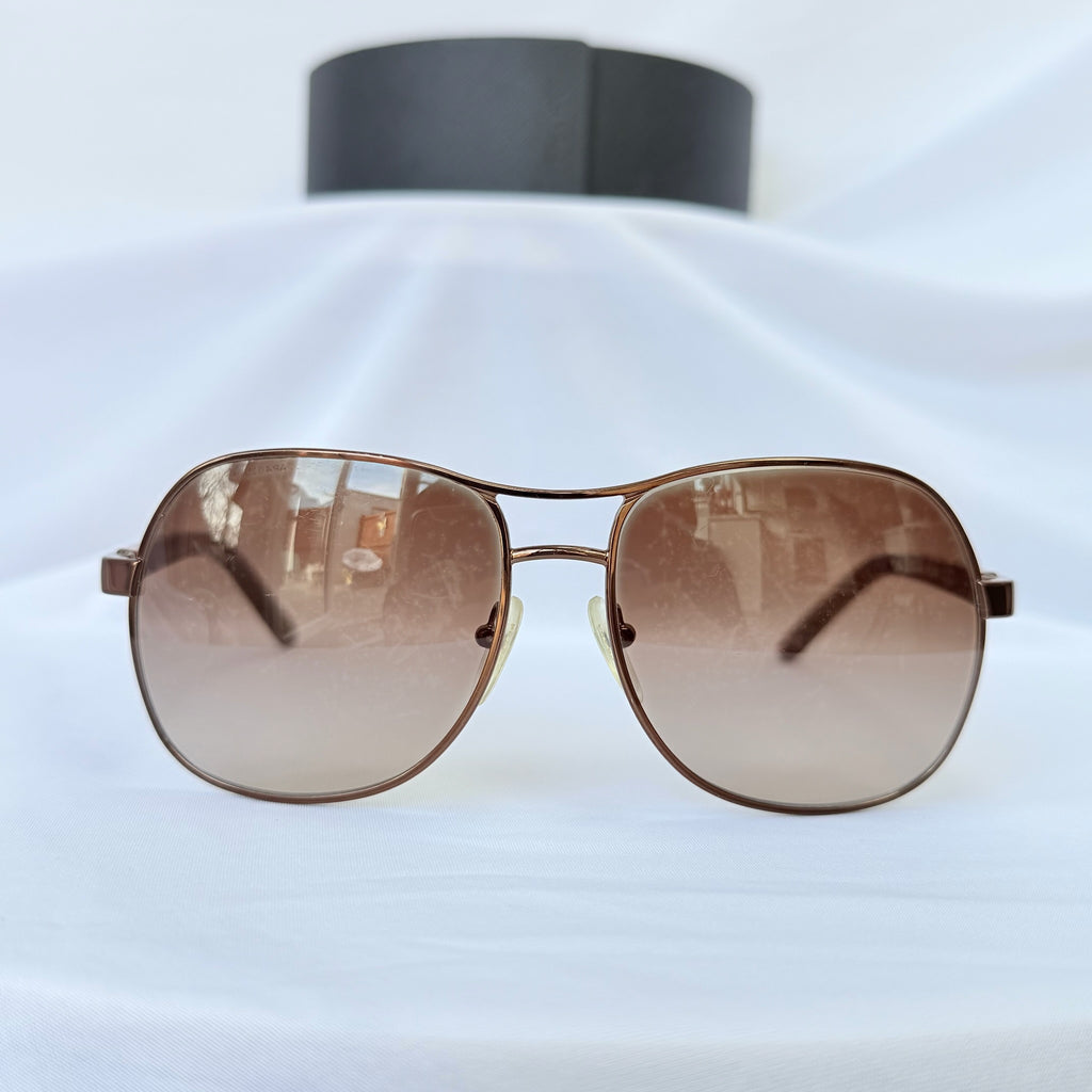 Prada Pilot Bronze Gold Brown tortoiseshell Women’s Designer Sunglasses With Case