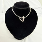 Gucci Heart Boule Popcorn Necklace Choker T Bar Toggle Fastening Sterling Silver 925 Women's 16 Inches