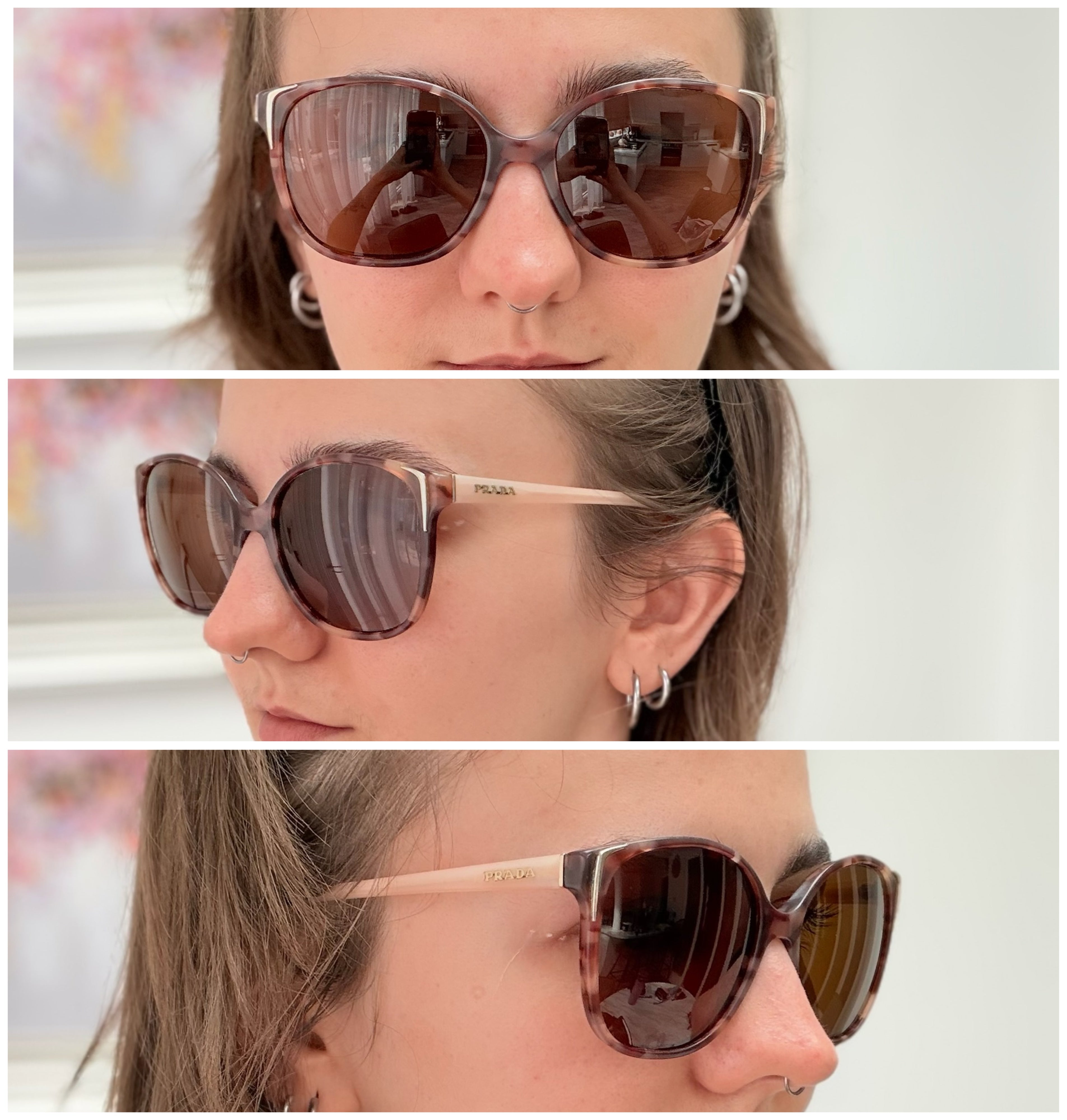 Prada Cat Eye Square Metal Corners Women's Sunglasses Pink Tortoiseshell SPR 01O polarised