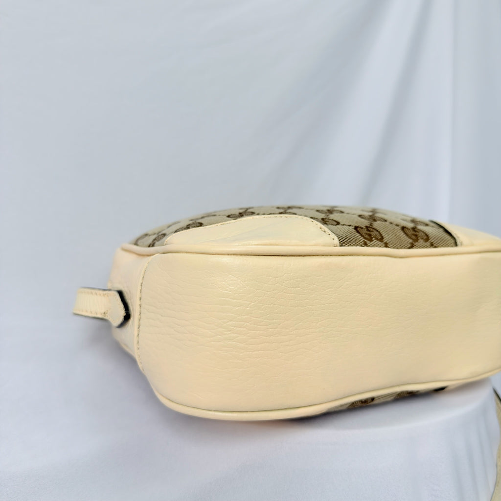 Authentic Gucci GG Bree Cream Leather Brown Canvas Crossbody Women's Bag With Dust bag