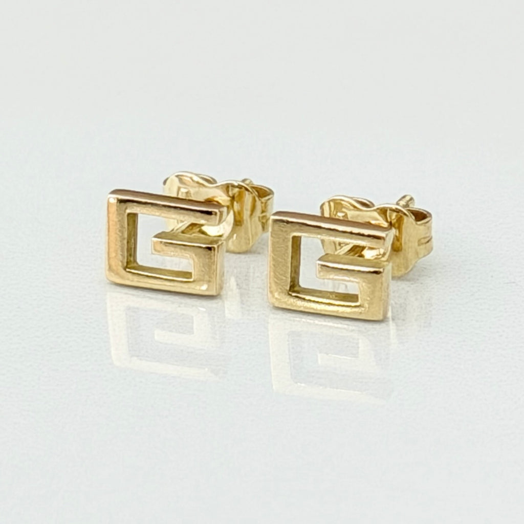 Authentic Rare Gucci 18K Yellow Gold 750 Square G Stud Women’s Earrings