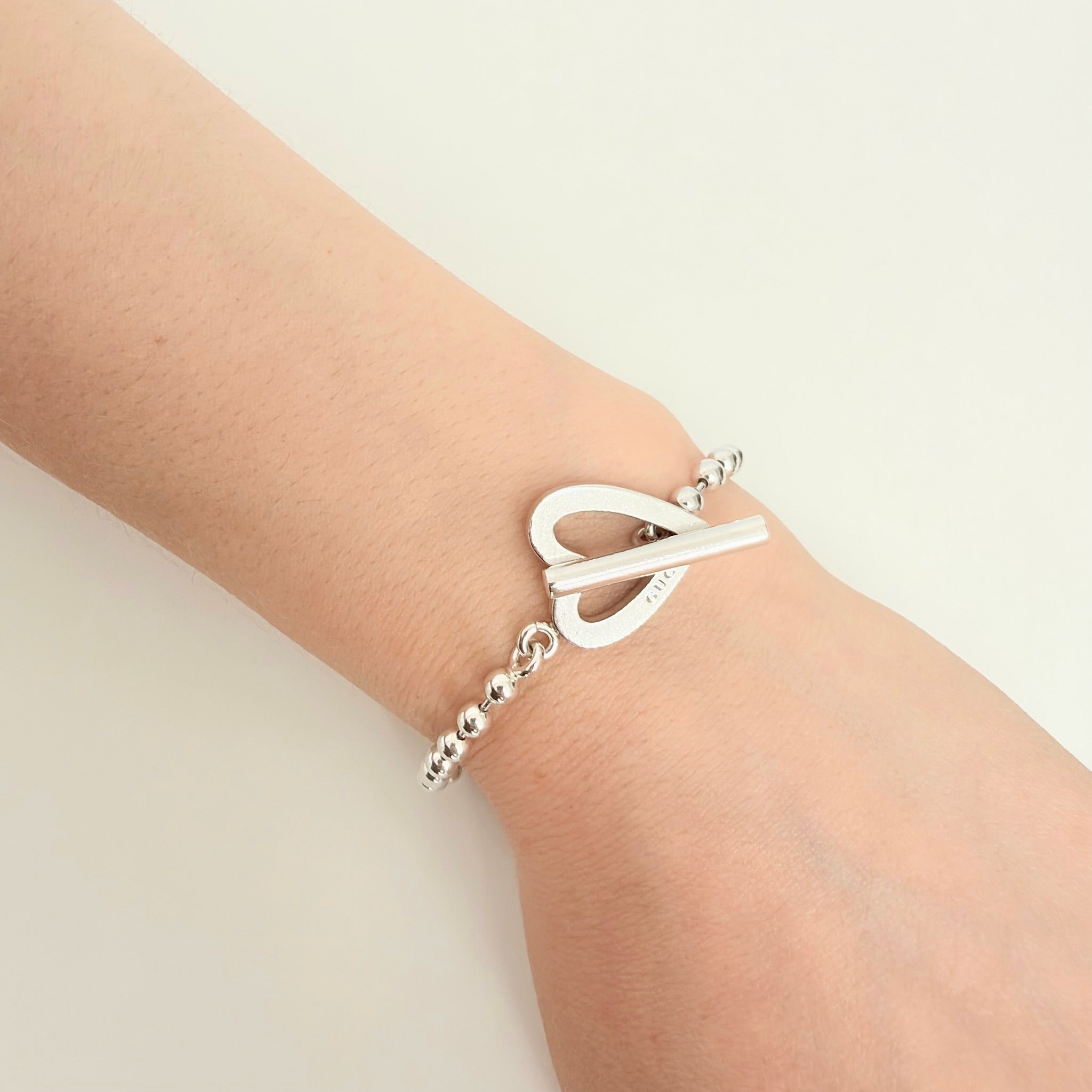 Authentic Gucci Vintage Heart Boule Popcorn Bracelet Toggle Sterling Silver 925 Women 18cm