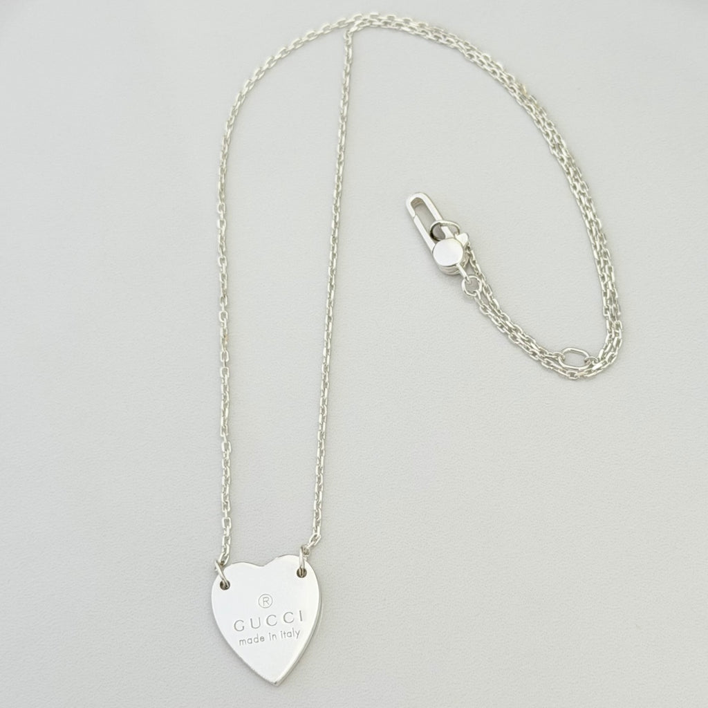Authentic Gucci Heart Trademark Pendant Sterling Silver 925 Women’s Necklace 48cm With Packaging