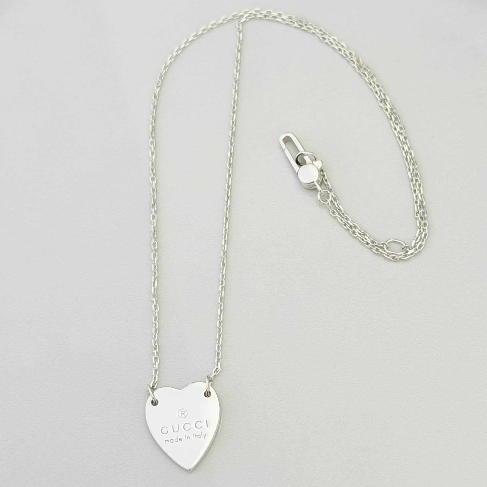 Authentic Gucci Heart Trademark Pendant Sterling Silver 925 Women’s Necklace 48cm With Packaging