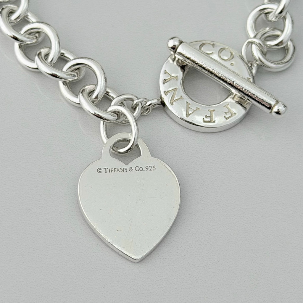 Authentic Vintage Tiffany & Co. Sterling Silver 925 Toggle Heart Pendant Bracelet With Pouch 21cm