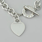 Authentic Vintage Tiffany & Co. Sterling Silver 925 Toggle Heart Pendant Bracelet With Pouch 21cm