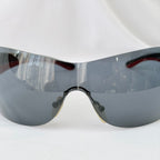 Vintage Prada Wrap Shield Red, Silver & Black Unisex Sunglasses SPR 54G With Case