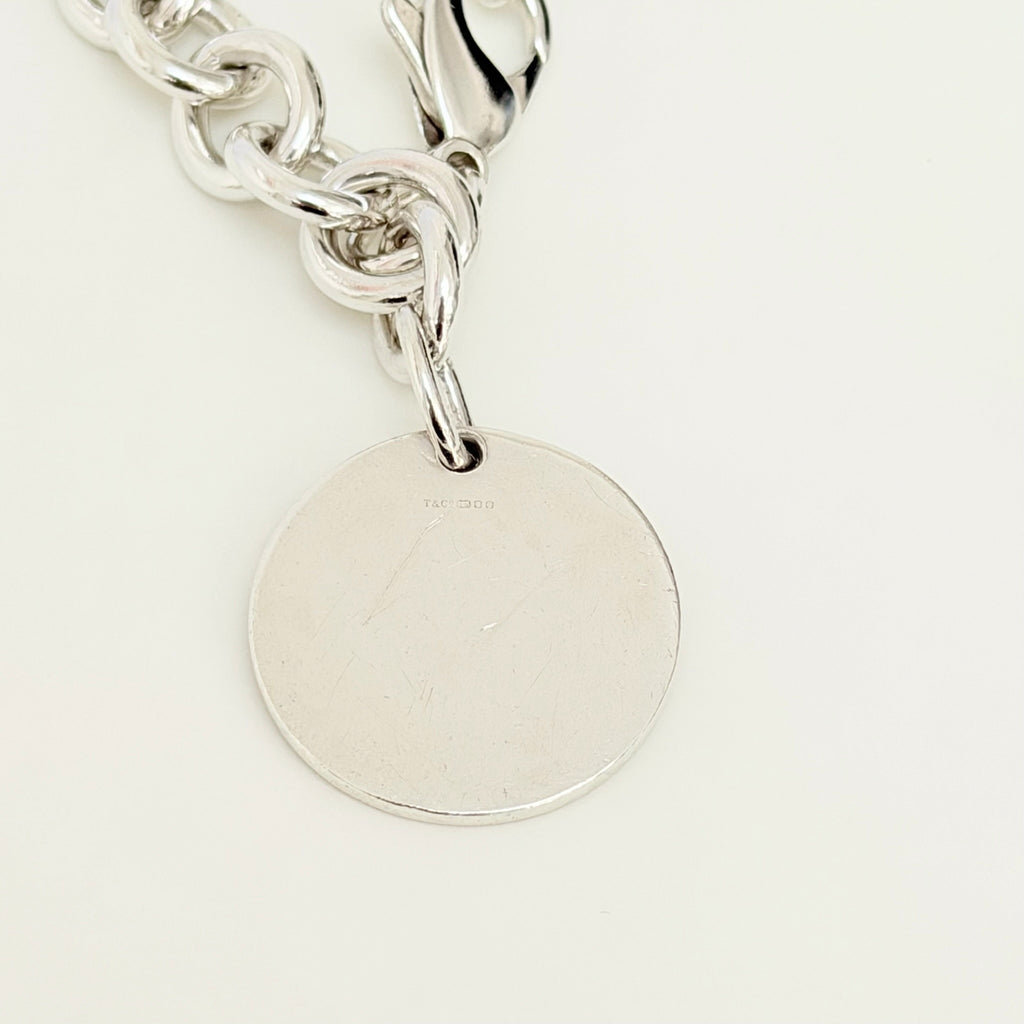 Authentic Tiffany & Co. Sterling Silver 925 Chunky Chain Large Round Tag Disc Bracelet 7.5 Inches With Packaging