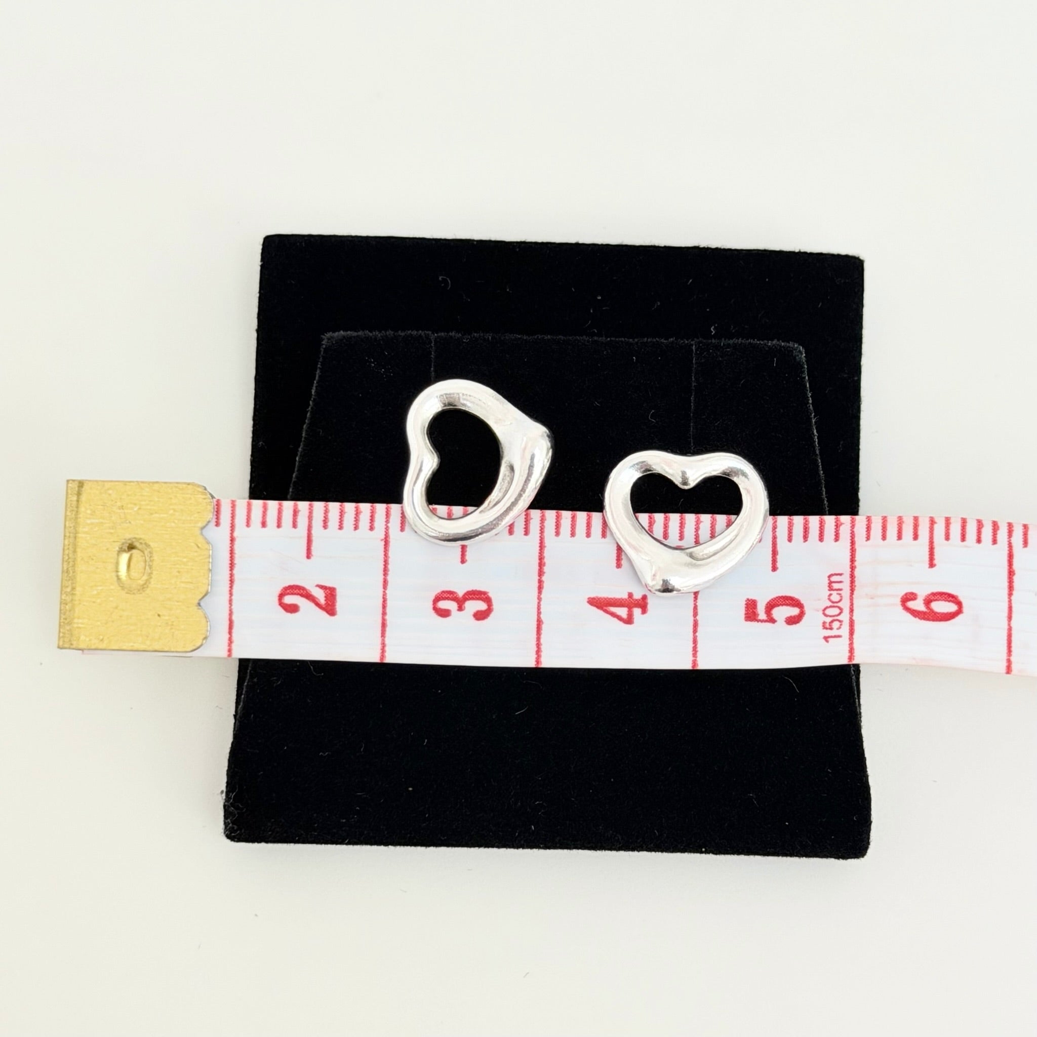 Authentic Tiffany & Co. Mini Open Heart Elsa Peretti Stud Earrings Sterling Silver 925