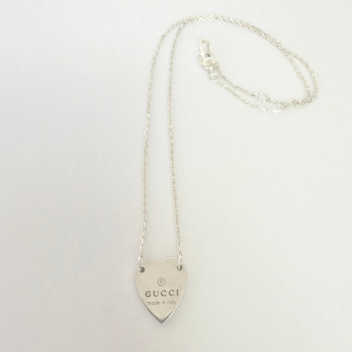 Authentic Gucci Heart Trademark Pendant Sterling Silver 925 Women’s Necklace 48cm