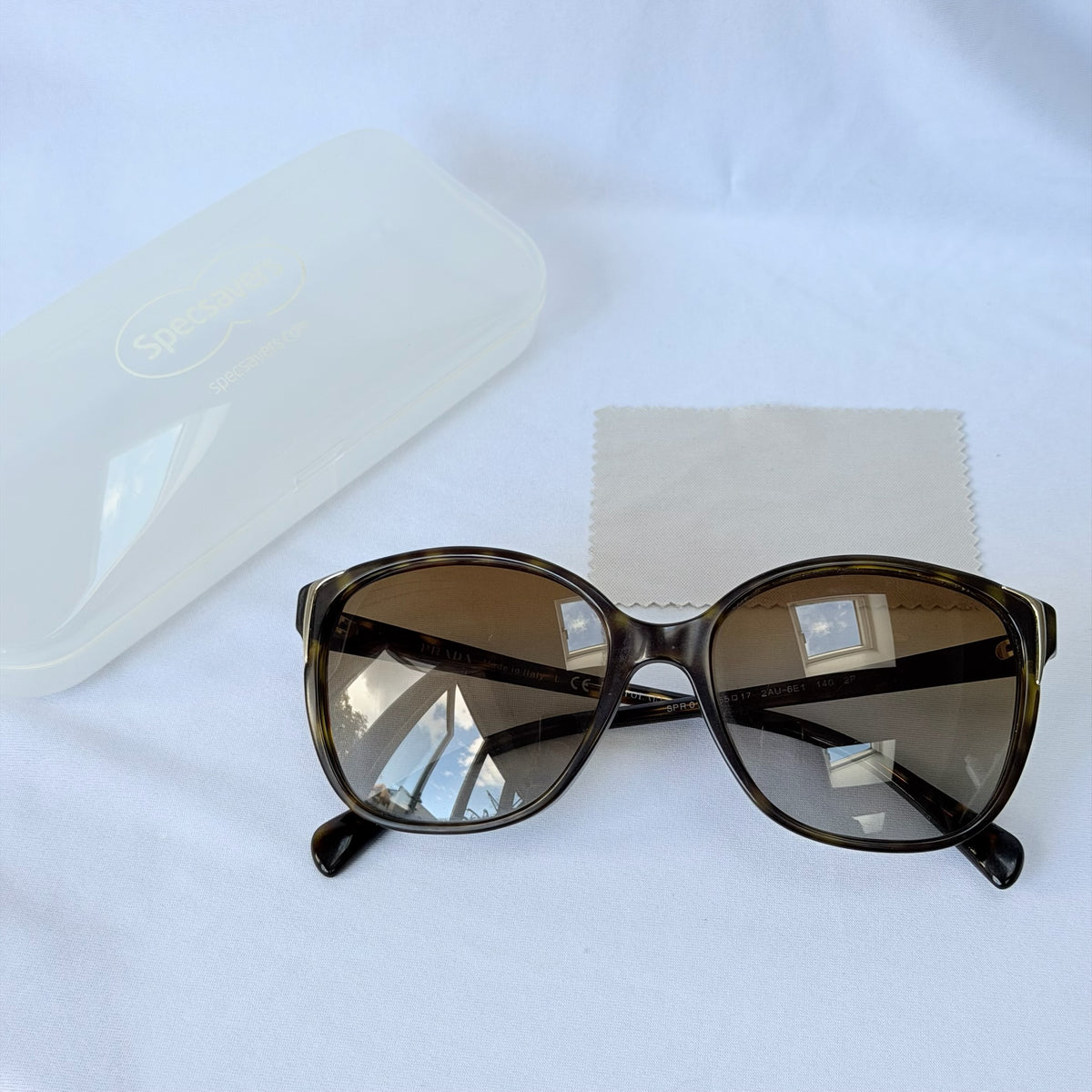 Prada Cat Eye Square Metal Corners Women's Sunglasses Brown Tortoiseshell Polarised SPR 01O