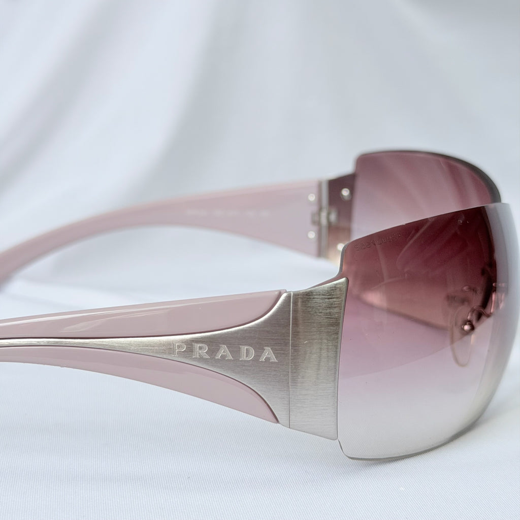 Vintage Prada Y2K Lilac Purple Silver Frameless Wrap Sunshield Oversized Sunglasses SPR 041