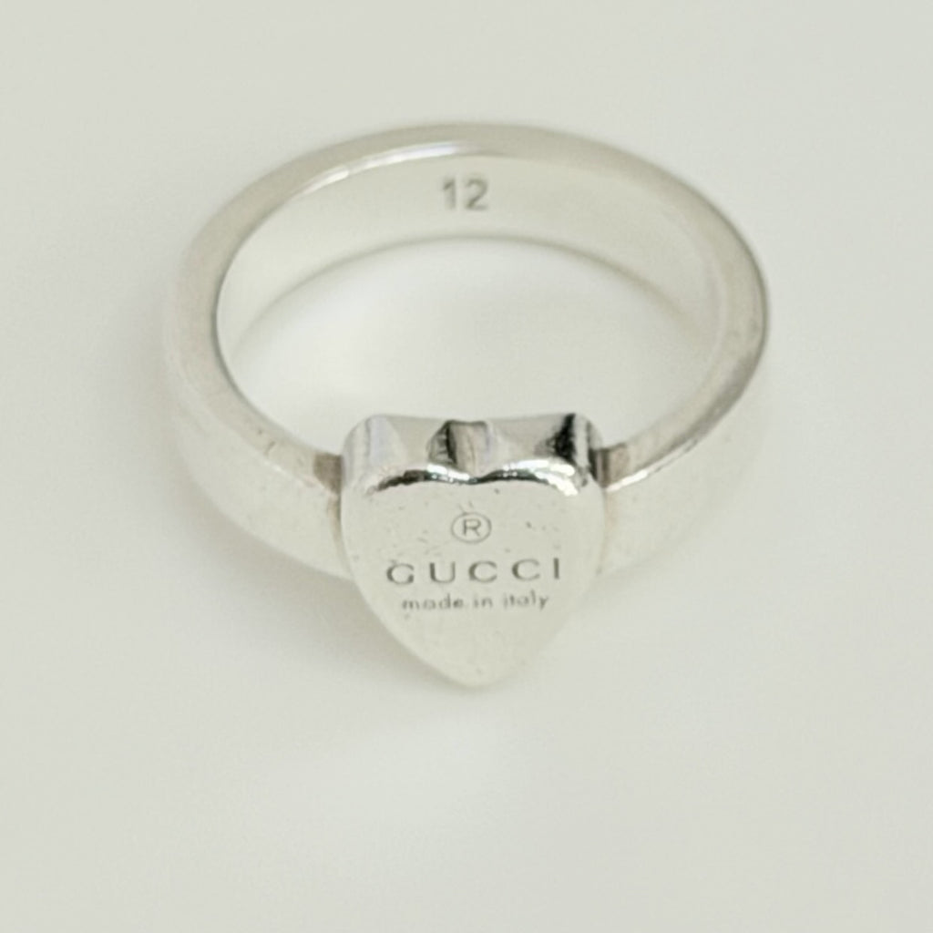 Authentic Gucci Heart Women's Ring 925 Sterling Silver Size 12, UK L, EU 52