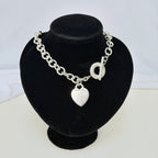 Authentic Vintage Tiffany & Co. Sterling Silver 925 Toggle Heart Pendant Choker Necklace With Pouch 15 Inches