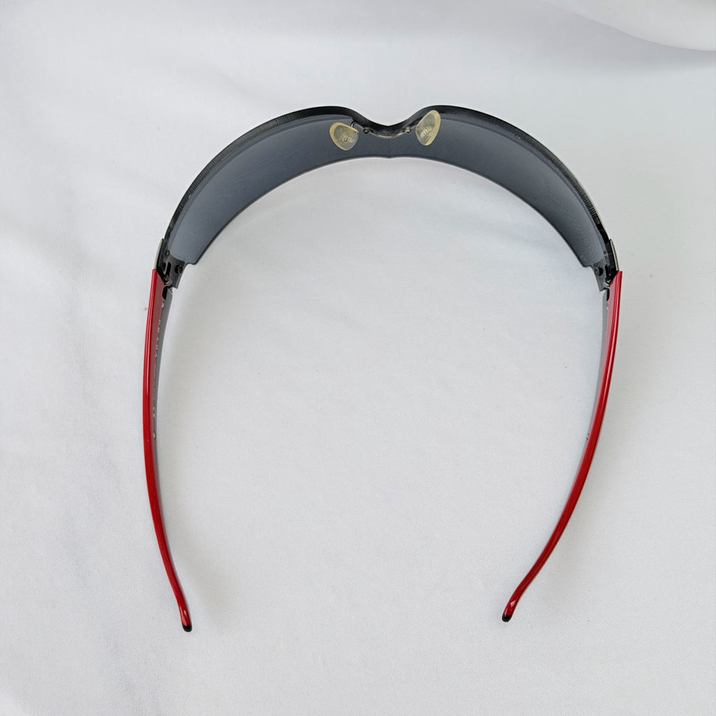 Vintage Prada Wrap Shield Red, Silver & Black Unisex Sunglasses SPR 54G With Case