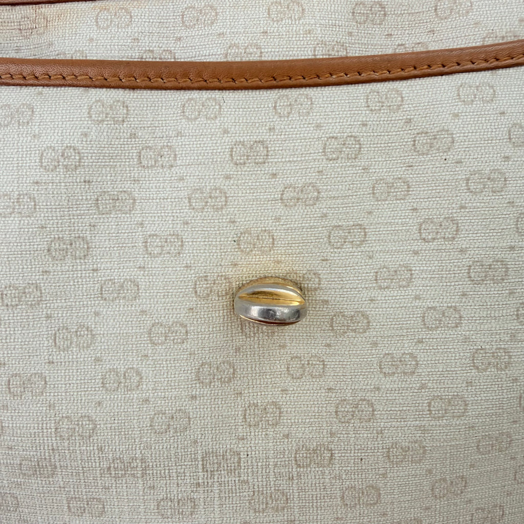 Vintage Gucci GG Supreme Monogram Small Leather Coated Canvas Beige Tan Cream Crossbody Turn Lock Handbag