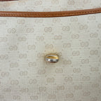 Vintage Gucci GG Supreme Monogram Small Leather Coated Canvas Beige Tan Cream Crossbody Turn Lock Handbag