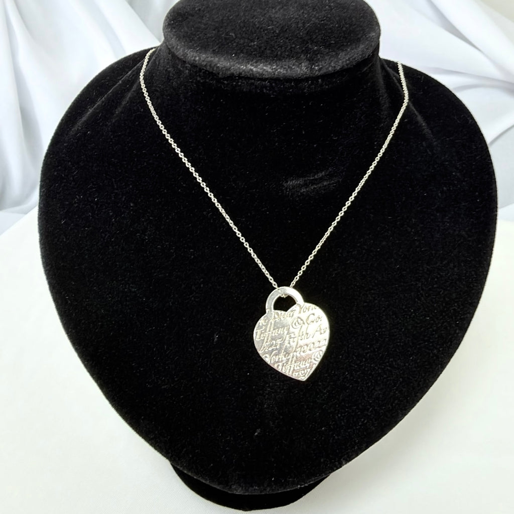 Tiffany & Co. 727 Fifth Avenue Script Medium Heart Sterling Silver 925 Necklace 22.5 Inches