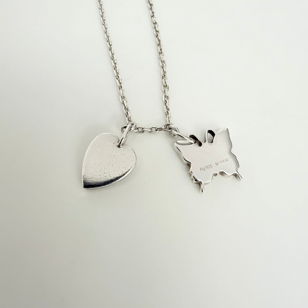 Gucci Heart Butterfly Charm Sterling Silver 925 Women's Necklace 17.5-19” With Packaging