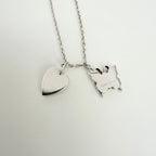 Gucci Heart Butterfly Charm Sterling Silver 925 Women's Necklace 17.5-19” With Packaging