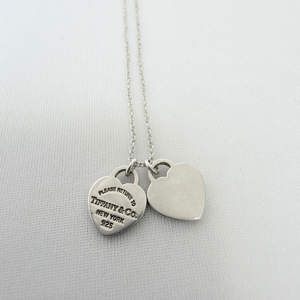 Tiffany & Co. Mini Double Silver 925 Heart Pendant Women's Necklace 16 inches