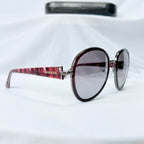 Prada SPR 51N Burgundy Red Striped Arms Oversized Oval Round Women’s Sunglasses