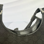 Vintage Gucci Jackie Bardot Medium Size GG Monogram Canvas Leather Black Handbag With Dustbag