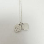 Tiffany & Co. Mini Double Silver 925 Heart Pendant Women's Necklace 16 inches With Packaging