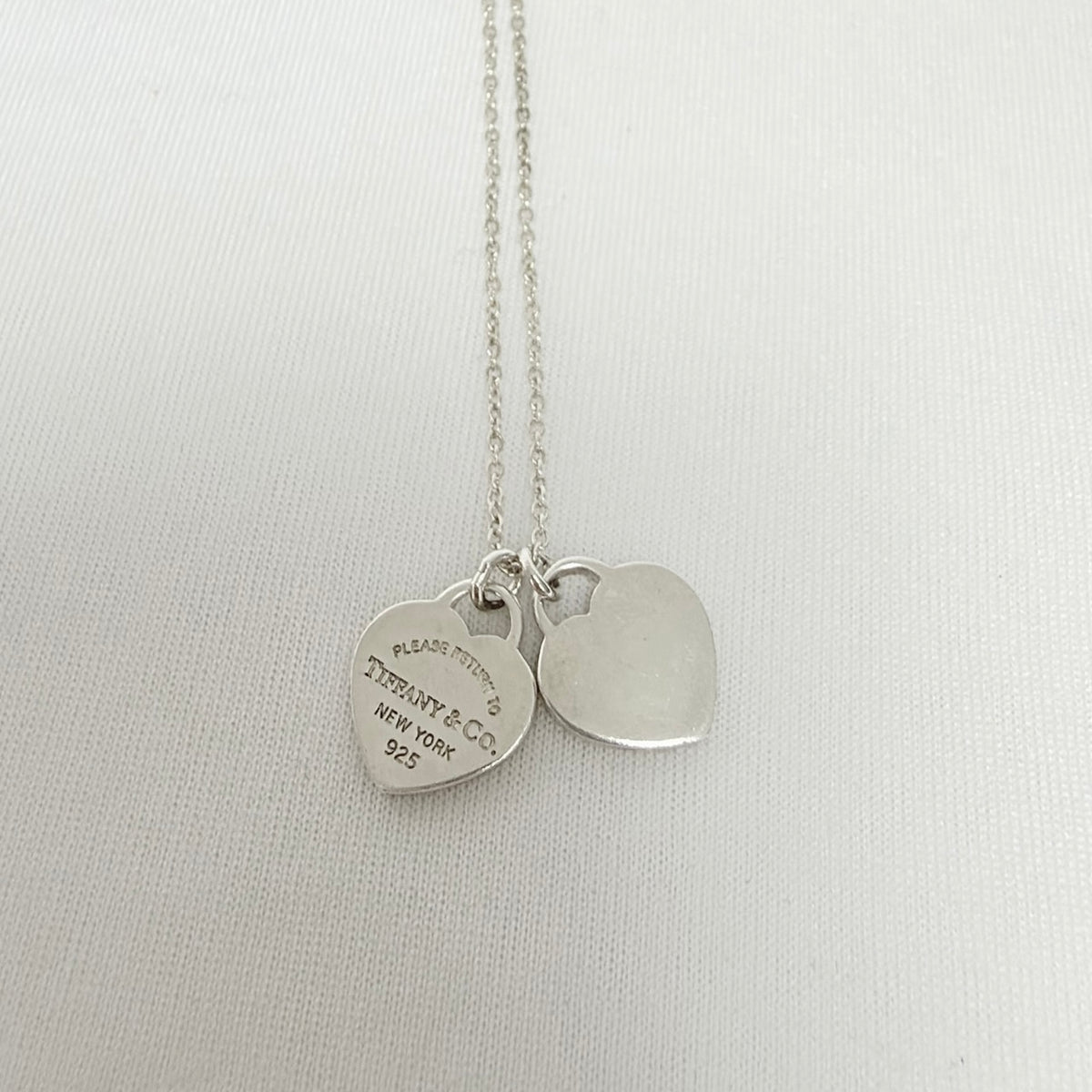 Tiffany & Co. Mini Double Silver 925 Heart Pendant Women's Necklace 16 inches With Packaging