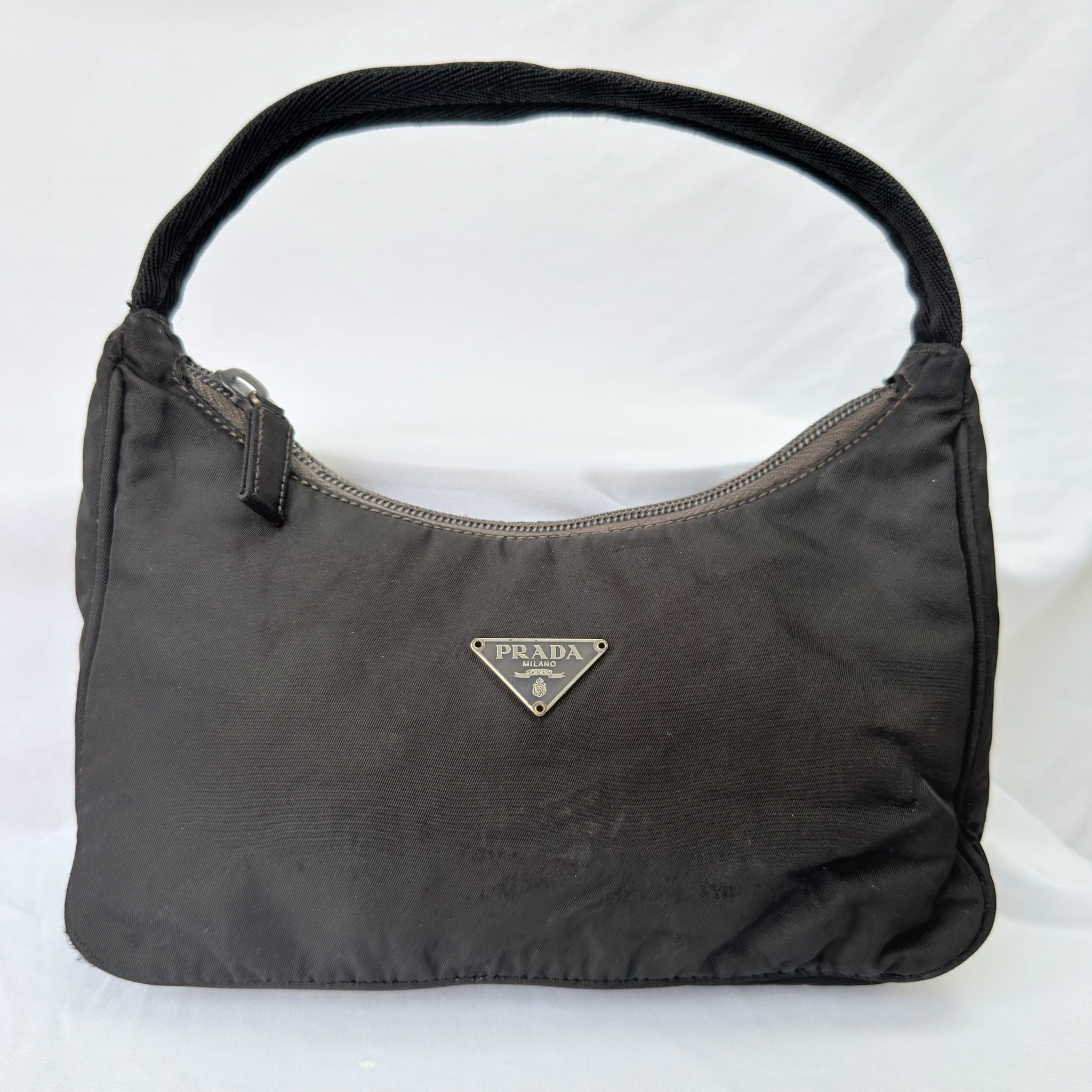 Prada Vintage Tessuto Black Nylon Re-edition 2000 Mini Hobo Zip Handbag