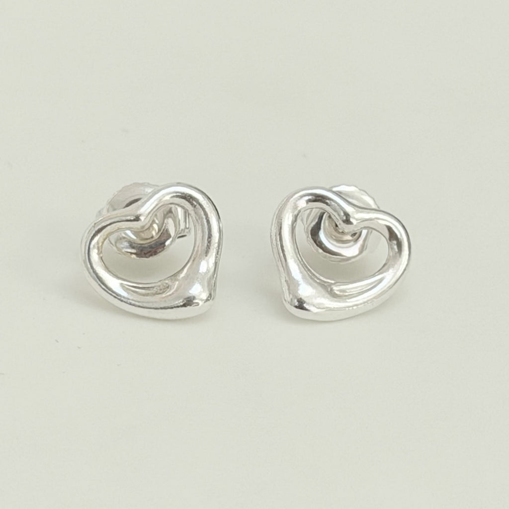 Authentic Tiffany & Co. Mini Open Heart Elsa Peretti Stud Earrings Sterling Silver 925