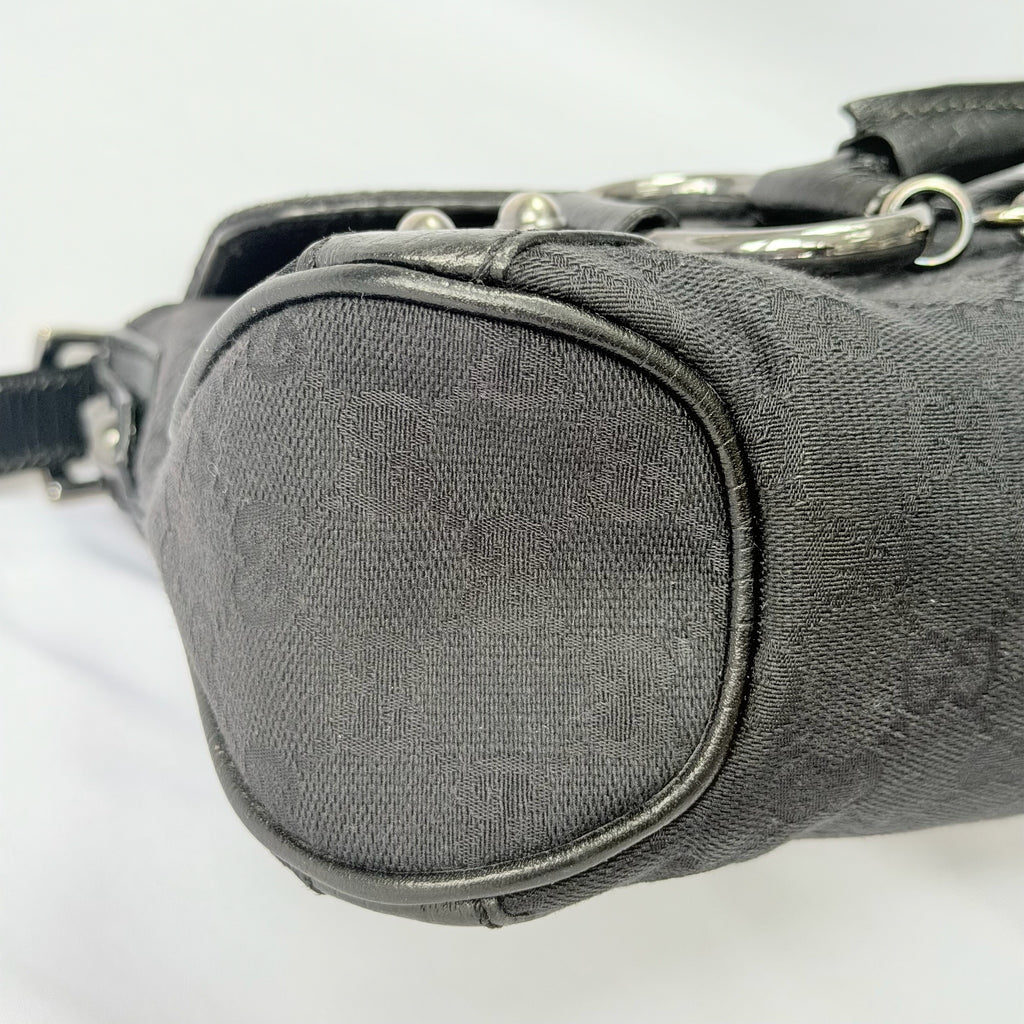 Vintage Gucci Horsebit Black Monogram Canvas Medium Shoulder Handbag Tom Ford Era 2004