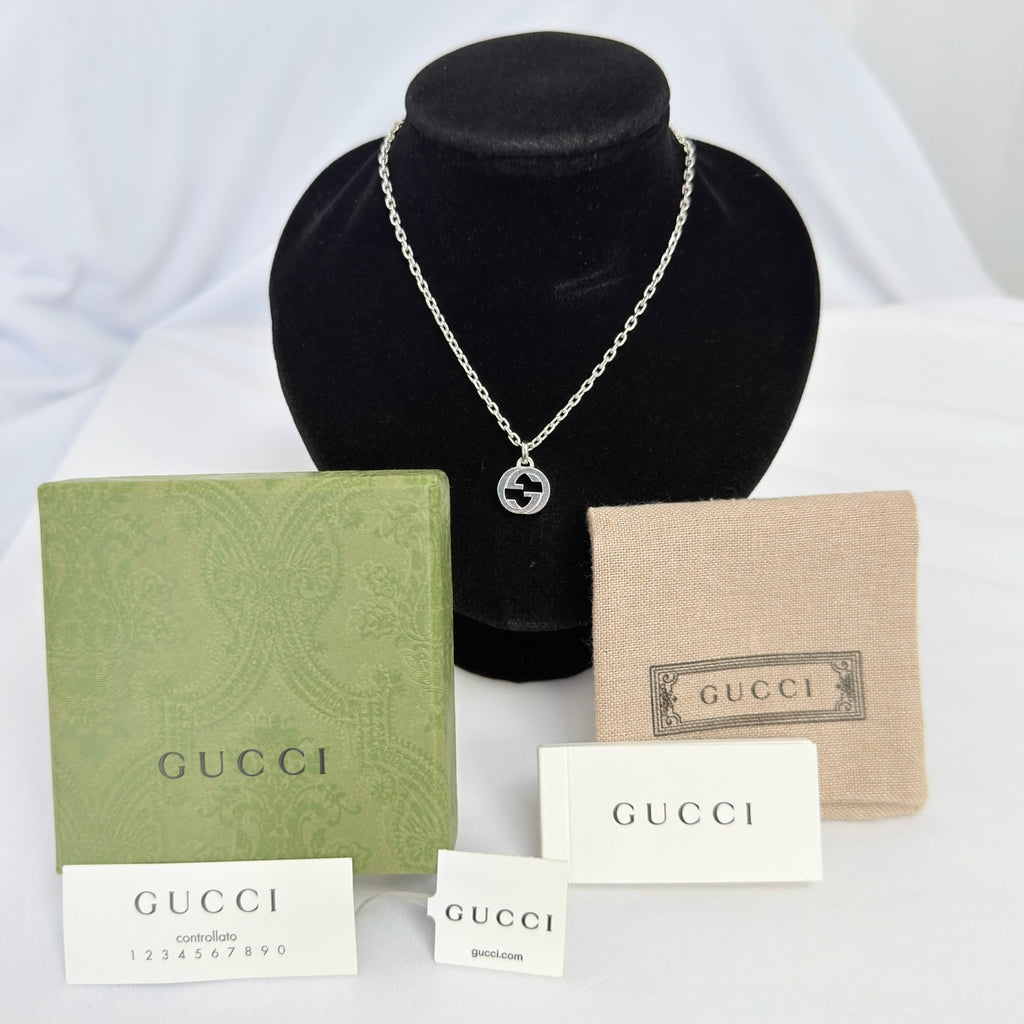 Gucci Interlocking GG Pendant Sterling Silver 925 Necklace 19 Inches With Packaging