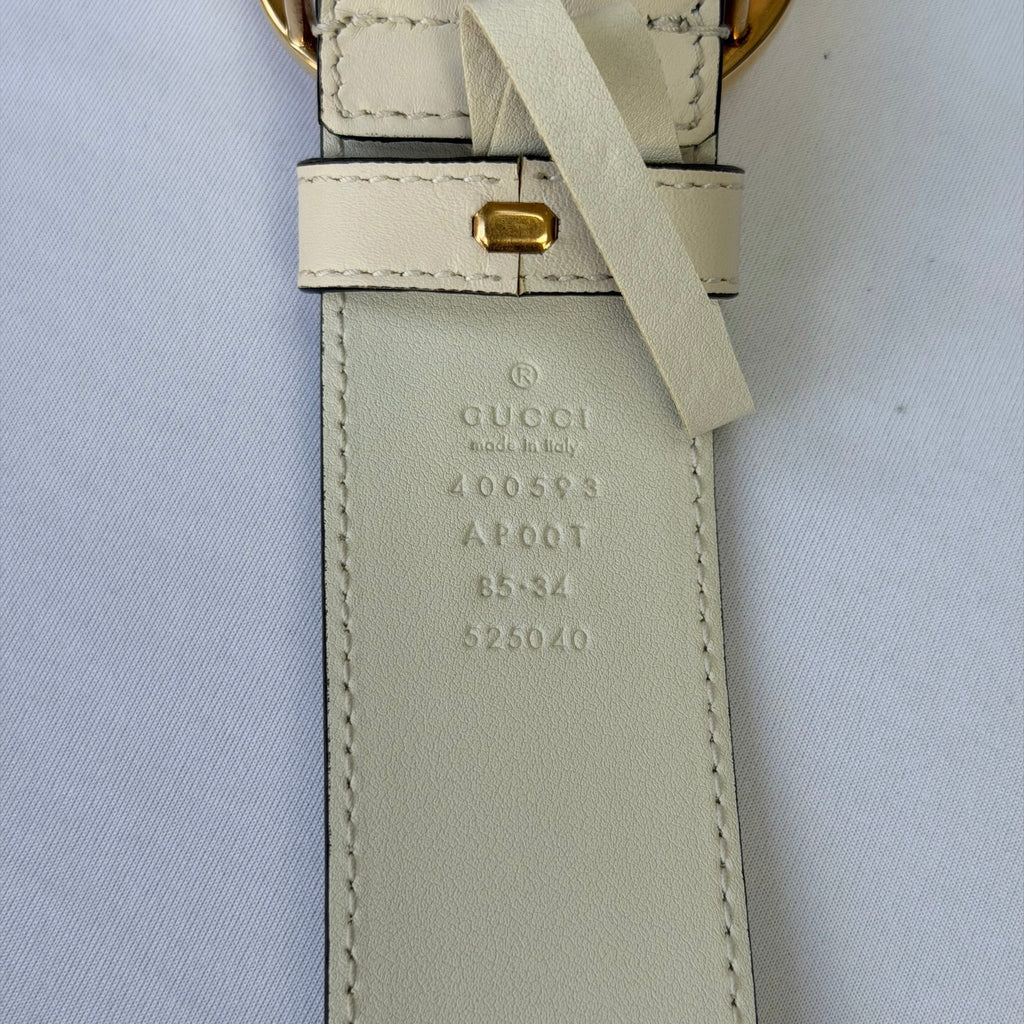 Gucci GG Marmont 24k Gold Buckle Cream Leather Belt 4cm 85cm 34” 400593
