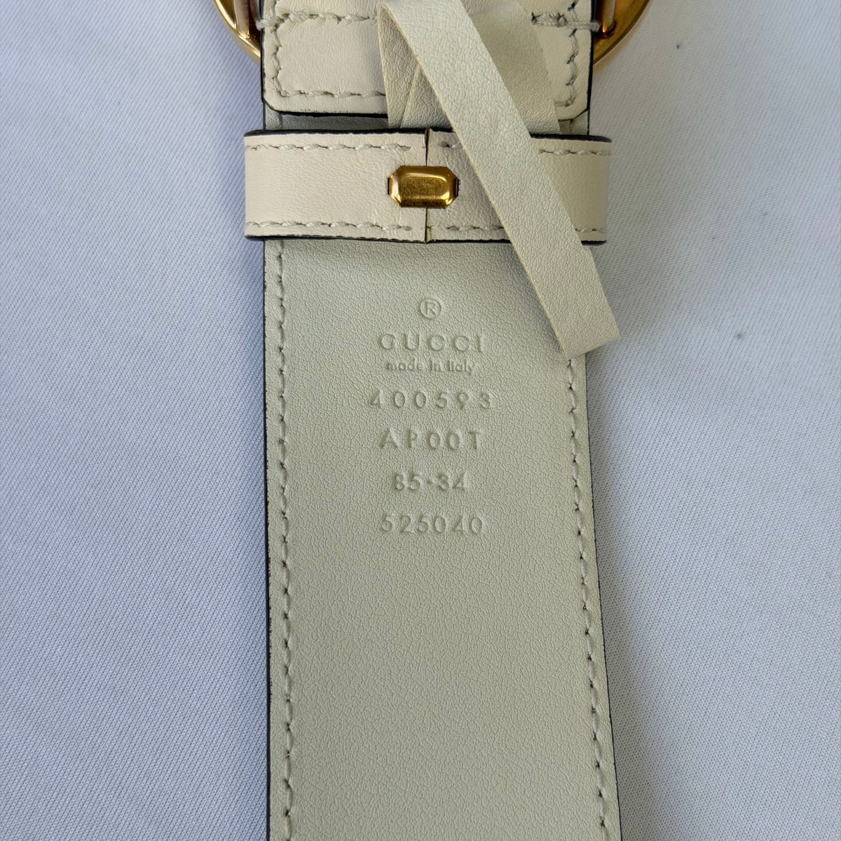 Gucci GG Marmont 24k Gold Buckle Cream Leather Belt 4cm 85cm 34” 400593