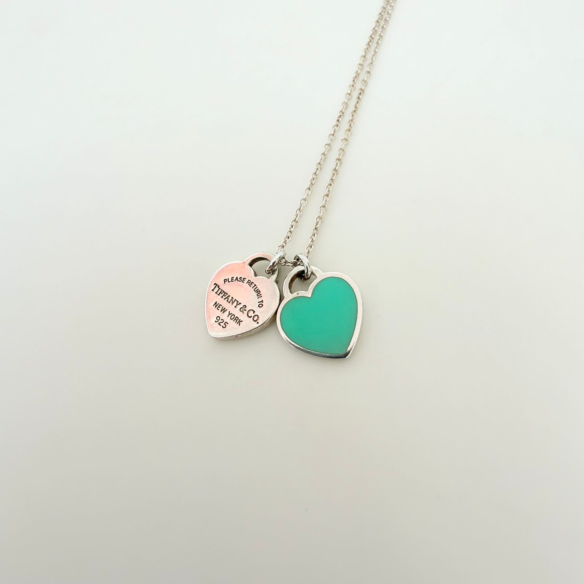 Tiffany & Co. Return to Mini Double Blue Heart Women's Necklace 18 Inches Sterling Silver 925 With Packaging