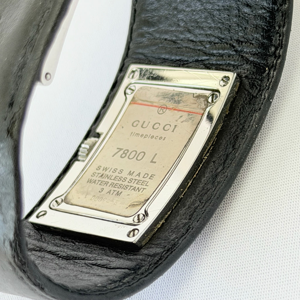 Gucci 7800L Women's Quartz Watch Black Leather Rectangular With Packaging 19cm