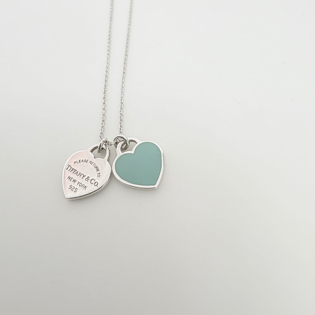 Tiffany & Co. Return to Mini Double Blue Heart Women's Necklace 19 Inches Sterling Silver 925