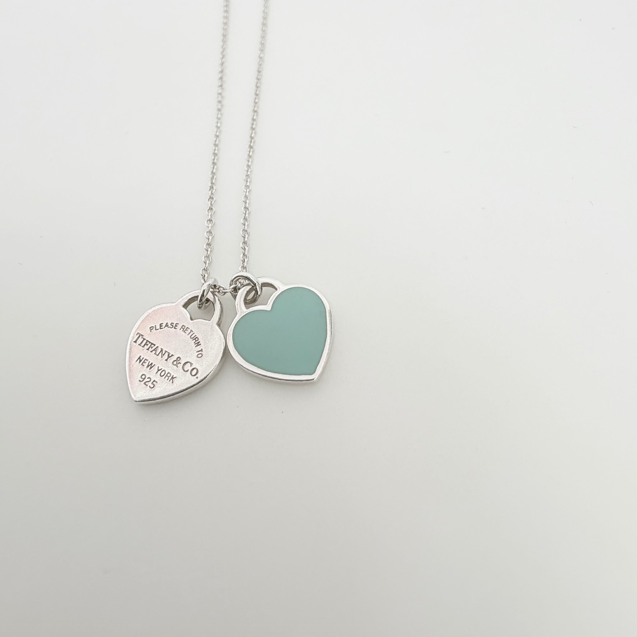 Tiffany & Co. Return to Mini Double Blue Heart Women's Necklace 19 Inches Sterling Silver 925