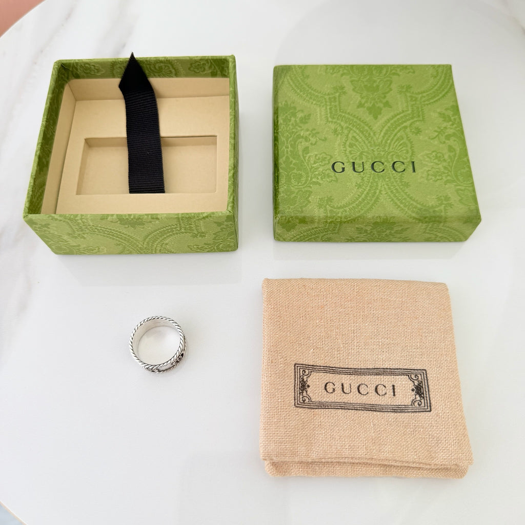 Gucci GG Marmont 925 Sterling Silver 9mm Logo Ring Women’s Size 17, UK Q, EU 57