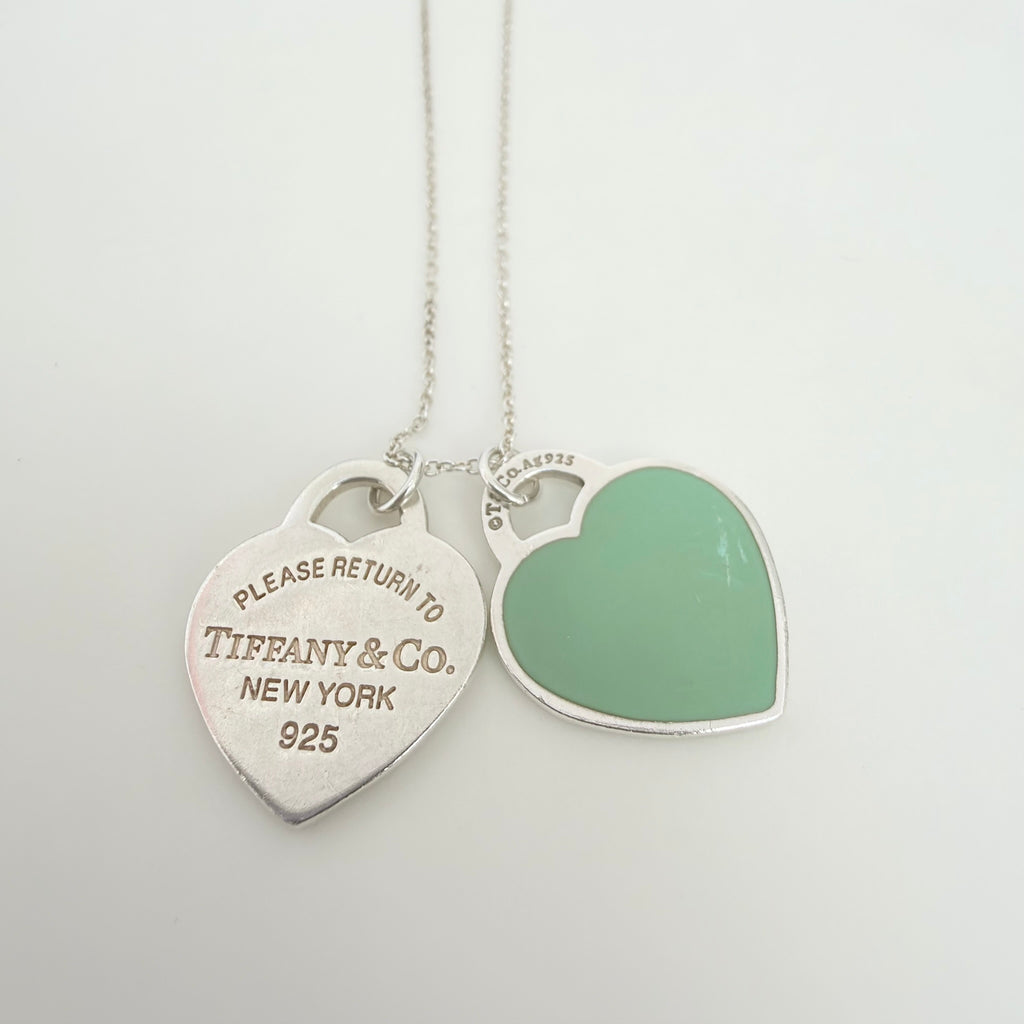 Tiffany & Co. Return to Small Double Blue Heart Women's Necklace 18 Inches Sterling Silver 925