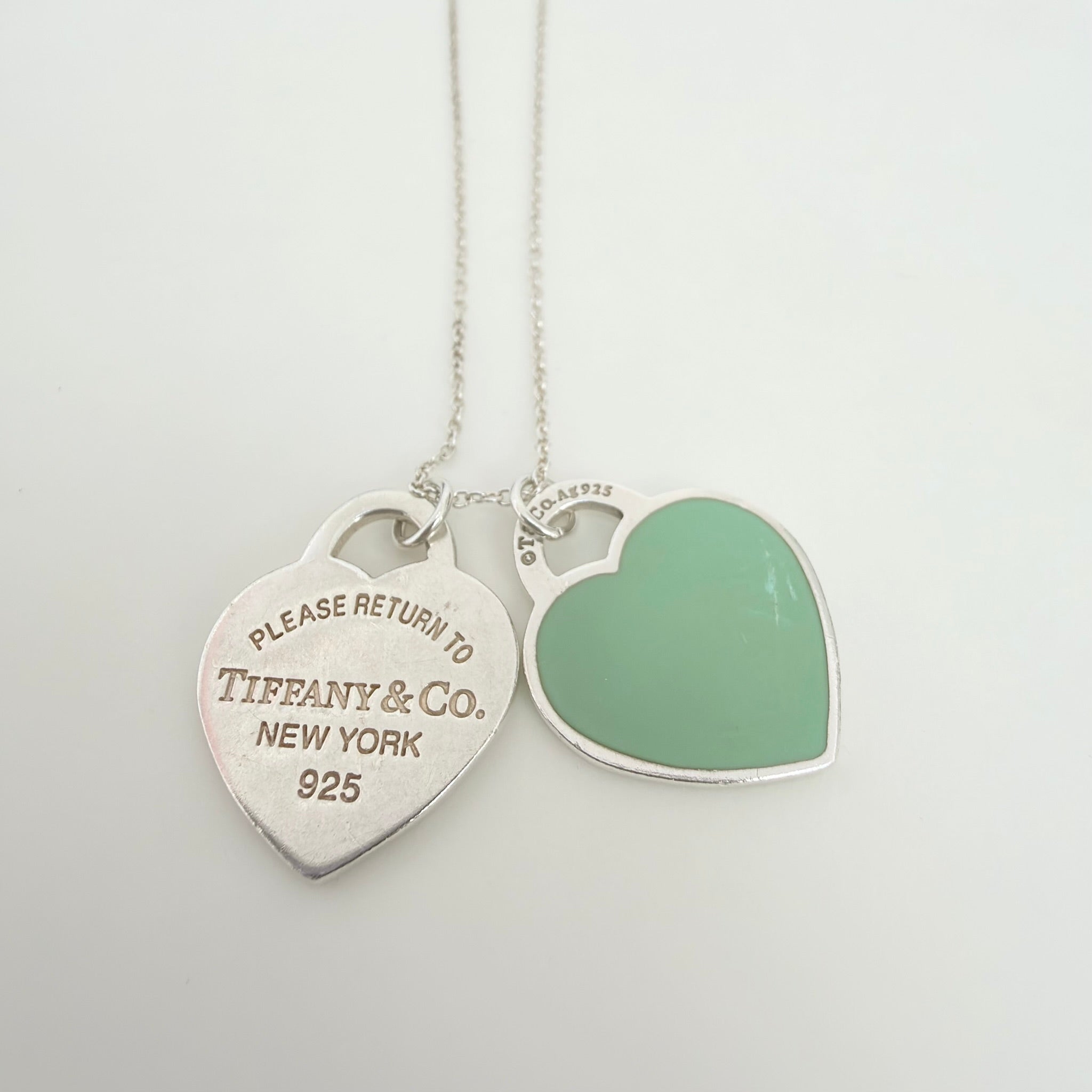 Tiffany & Co. Return to Small Double Blue Heart Women's Necklace 18 Inches Sterling Silver 925