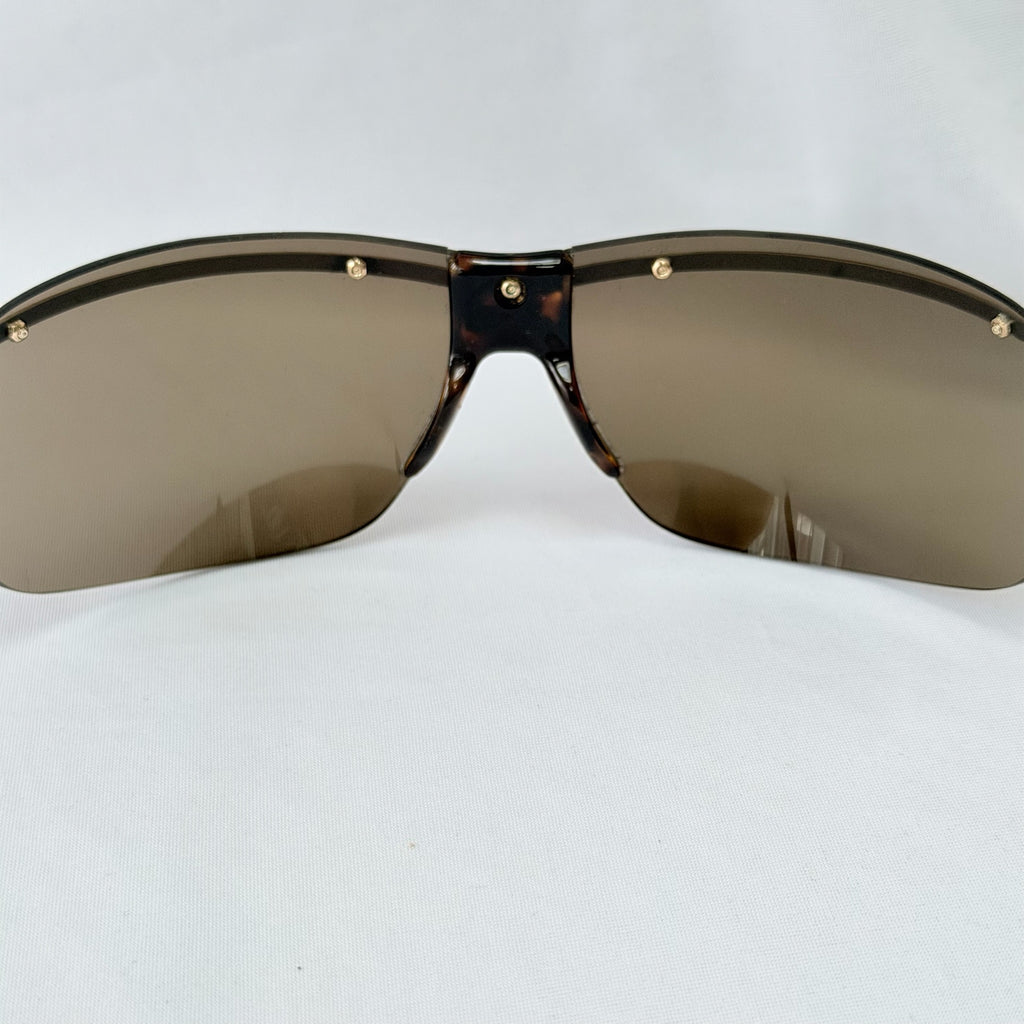 Vintage Gucci GG1870/S J5G6J Brown Gold Rimless Shield Wrap Sunglasses With Case