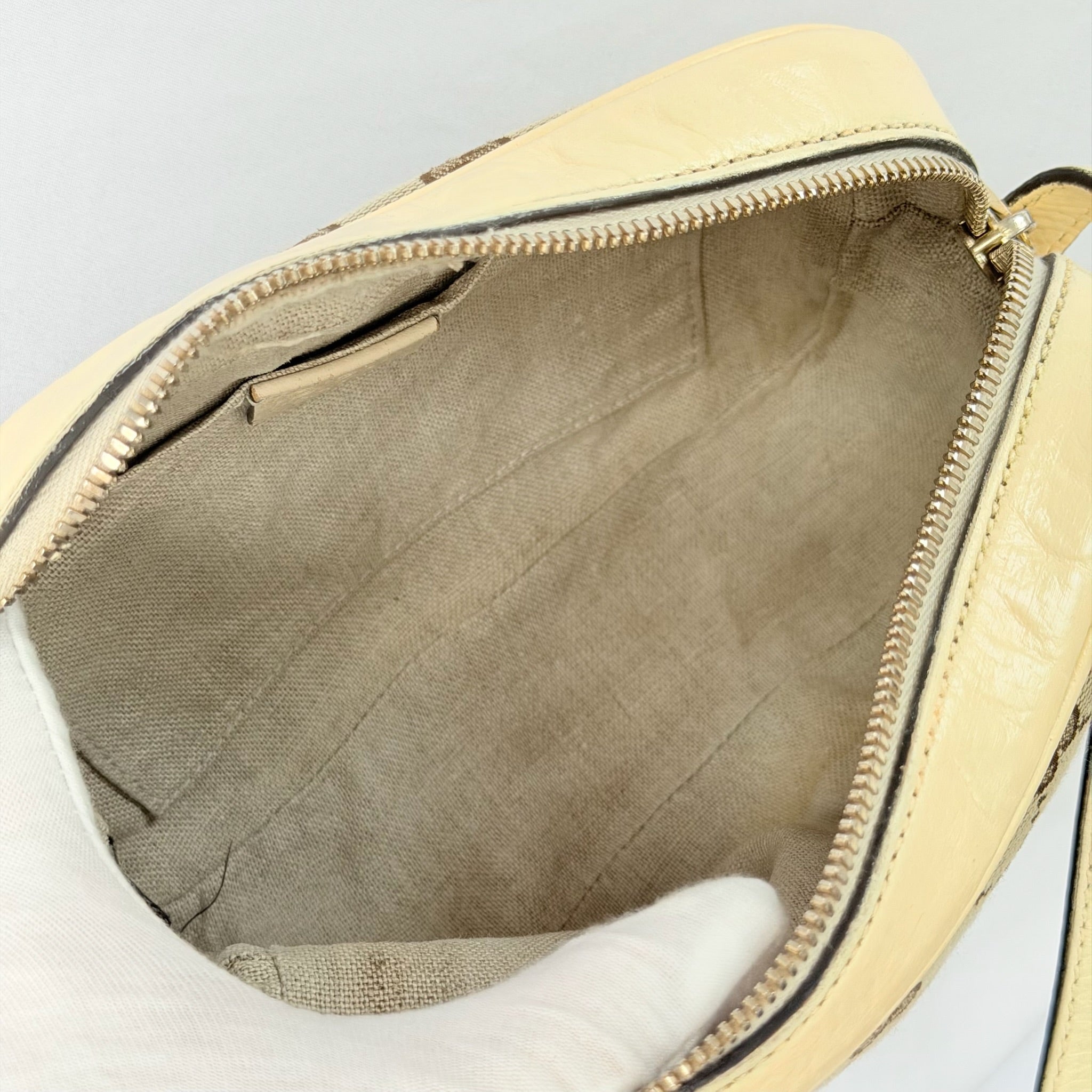Authentic Gucci GG Bree Cream Leather Brown Canvas Crossbody Women's Bag With Dust bag