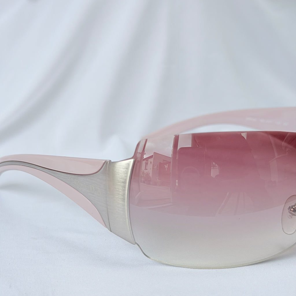 Vintage Prada Y2K Lilac Purple Silver Frameless Wrap Sunshield Oversized Sunglasses SPR 041